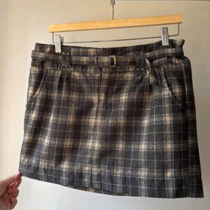 Y2K Plaid Wool Mini Skirt | Vintage Skirt with Belt